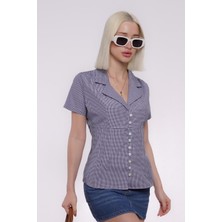 Madmext Saks Pötikareli Kadın Gömlek MG2359