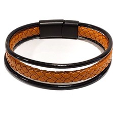 Herşey Nota Taba Line Siyah Kombin Hakiki Deri Erkek Bileklik-36