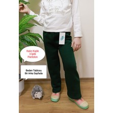 Vip Bera Tekstil Kız Çocuk Içi Tüylü Yeşil Renk Kışlık Geniş Paça Pantolon/eşofman Altı