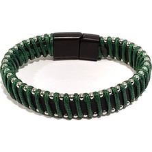 Herşey Nota Orman Kalkanı Yeşil Hakiki Deri Erkek Bileklik | Maskülen, Doğal ve Modern TASARIM-1171