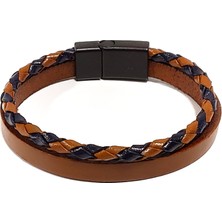 Herşey Nota Siyah ve Kahverengi Hakiki Deri Örgü Erkek Bileklik | Mıknatıslı Metal Tokalı, Klasik TASARIM-1228