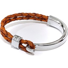 Herşey Nota Ateş Pusulası Açık Kahve Kancalı Hakiki Deri Erkek Bileklik-25