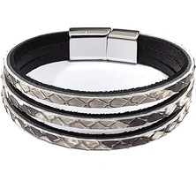 Herşey Nota Piton Grey Trio Hakiki Deri 3’lü Kordon Erkek Bileklik-73