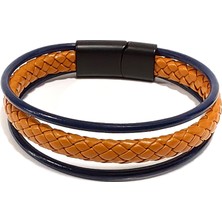 Herşey Nota Nautical Line Lacivert Taba Hakiki Deri Erkek Bileklik-Mıknatıslı-38