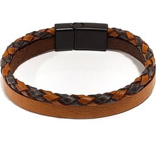 Herşey Nota Boğa Ruhu Taba Örgü Hakiki Deri Erkek Bileklik | Maskülen, Doğal ve Modern TASARIM-1195