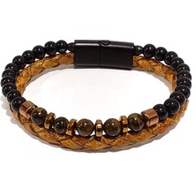 Herşey Nota Kaplan Spirit Taba Örgü Hakiki Deri Erkek Bileklik-Kaplan Gözü Taşlı-Maskülen TASARIM-1197