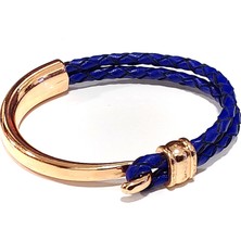 Herşey Nota Sırlı Gece Lacivert Gold Kancalı Hakiki Deri Erkek Bileklik-14