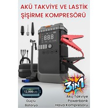Post Alley Jump Starter 4-In-1 Akü Takviye Cihazı 3’ü 1 Arada Powerbank Hava KOMPRESÖRÜ,12.000M                Ah LED Ekranlı