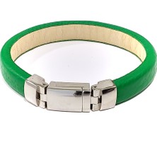 Herşey Nota Ateş Halkası Yeşil Hakiki Deri Çelik Erkek Bileklik-29