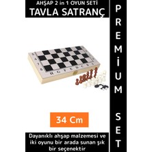 Wintoup Özel Üretim Arkadaş Oyun Hediyelik Ahşap Kutulu Tavla Dama Satranç Kompakt Premium Oyun Seti 34 cm