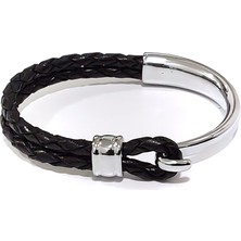 Herşey Nota Atlas Halka Siyah Hakiki Deri Kancalı Erkek Bileklik-04