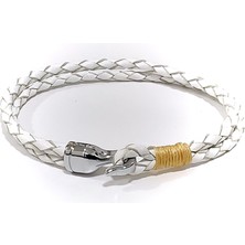 Herşey Nota Ak Yelken Beyaz Hakiki Deri Kanca Erkek Bileklik-64