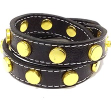 Herşey Nota Savaşçı Zırh Siyah Zımbalı Deri Erkek Bileklik-03