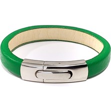 Herşey Nota Yıldırım Verde Yeşil Hakiki Deri Çelik Erkek Bileklik-22