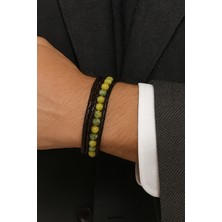 Herşey Nota Doğaltaş Detaylı Hakiki Deri Erkek Bileklik | Mıknatıslı Metal Tokalı, Modern ve Enerjik Tasarım