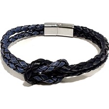 Herşey Nota Gri-Siyah Karışımlı Hakiki Deri Örgülü Erkek Bileklik | Mıknatıslı Metal Tokalı TASARIM60-92