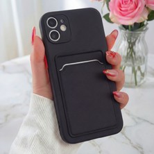 Fibaks Apple iPhone 12 Kılıf Kamera Korumalı Kartlıklı Cüzdanlı Kırmızı Tuşlu Siyah Silikon Kapak