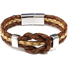 Herşey Nota Çöl Savaşçısı Kahverengi Hakiki Deri Örgü Erkek Bileklik-85