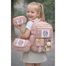 Dadacuq Kore Tarzı Beş Bölmeli Aksesuarlı Beslenmeli ve Kalemlikli 3 Lü Okul Çanta Seti