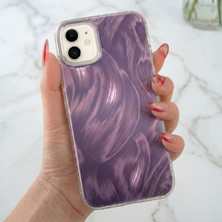 Apple iPhone 11 Tüy Ebru Desenli Darbe Emici Mor Renkli Silikon Koruyucu Kapak