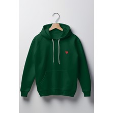 Kalp Baskılı Unisex Standart Fit Kapüşonlu Şardonlu Pamuklu Sweatshirt