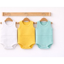 Can Baby %100 Organik Pamuk Bebek Atlet Body 3’lü Set – Kolsuz Unisex Beyaz Sarı Mint