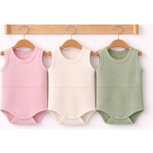 Can Baby %100 Organik Pamuk Bebek Atlet Body 3’lü Set – Kolsuz Unisex Pembe Ekru Yeşil