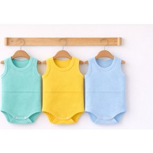Can Baby %100 Organik Pamuk Bebek Atlet Body 3’lü Set – Kolsuz Unisex Mint Sarı Mavi