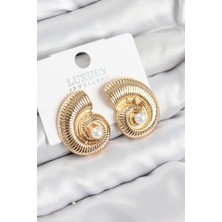 Pirinç Inci Detaylı Girdap Model Gold Renk Kadın Küpe - Lisinya