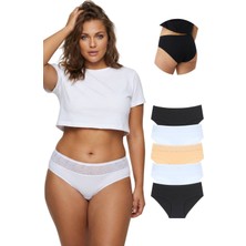 New Lilla 1016 Kadın Beyaz Siyah Ten 5'li Günlük Kullanım Kalın Kenarlı Dantelli Külot