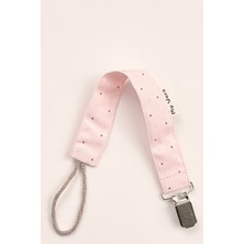 Pudra Puantiyeli - Metal Klipsli Emzik Askısı - Kumaş Pamuk Bağcıklı Emzik Zinciri - Emzik Tutacağı