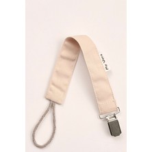 My Vera Bej - Metal Klipsli Emzik Askısı - Kumaş Pamuk Bağcıklı Emzik Zinciri - Emzik Tutacağı