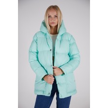 Tonny Black Kadın Su Yeşili Monica Normal Kesim Uzun Ön Düğme Dolumlu Su Geçirmez Kumaş Kapüşonlu Kaban