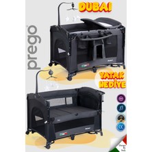 Prego Dubai 3in1 Anne Yanı Park Yatak Oyun Parkı Sallanır Beşik Yana Açılır - Kolay Katlanır +Yatak Hediye