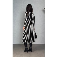 Bi Baksana Kadın Uzun Kollu Kruvaze Yaka Kemer Dahil Çizgili Triko Elbise