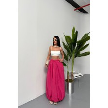 Bi Baksana Bel Lastikli Balon Etek Şanel Boy Soft Kumaş - Fuşya