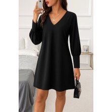 Bi Baksana Kadın Uzun Kollu V Yakalı Kısa Ithal Krep Elbise