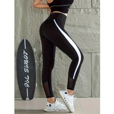 Bi Baksana Kadın Yüksek Bel Yan Şerit Detaylı Tül Detaylı Dalgıç Pantolon