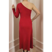 Bi Baksana Kadın Uzun Kollu Tek Omuz Detay Krep Elbise