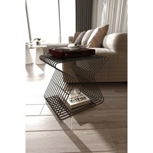 Boz Concept Home Roma Modern Metal Yan Sehpa Derilik Minimalist Tasarım Kitaplık Pikap Plak Çalar Düzenleyici