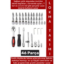 Wintoup Profesyonel Hobi Mobilya Araç Bakım Tamirat Montaj T Cırcır Kol 46 Parça Premium Lokma Takımı Seti