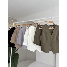 Bi Baksana Yelek Şort Flamlı Keten Takım 10133-17