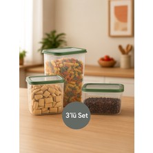 Nesto Home 3'lü Şeffaf Erzak ve Bakliyat Saklama Kabı Dikdörtgen Deterjan Kutusu 1X1100 1X2200 1X3400