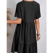 Bi Baksana Kadın Kısa Kollu V Yakalı Fırfırlı Bürümcük Elbise