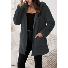 Bi Baksana Kadın Uzun Kollu Kapşonlu Önden Fermuarlı Cepli Welsoft Ceket