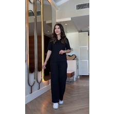 Bi Baksana Kadın Kısa Kollu Yakalı Viskon Iki Iplik Bluz ve Pantolon Ikili Takım