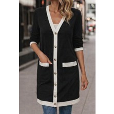 Bi Baksana Kadın Uzun Kollu Cepli Önden Düğmeli Uzun Modal Ceket Hırka