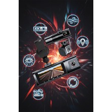 Tekvora 4K Çift Kameralı Araç Içi Kamera | Gps + 5g Wifi | Gece Görüşlü Ön Arka Dash Cam