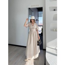 Bi Baksana Kısa Kollu Uzun Elbise - Kırık Beyaz