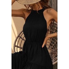 Bi Baksana Kadın Kolsuz Halter Yaka Beli Lastiklidesenli Mikro Elbise